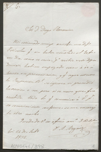 Carta de don P. A. Argaiz a don Diego Clemencín acerca del comentario del señor Peñuelas sobre visitas reales, etc.