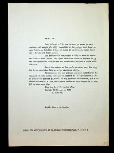 Expediente del Curso de conferencias sobre Historia y Cultura del Islam español (1985)