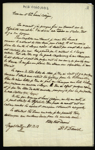 Carta de Josef Daniel dirigida a Ignacio Bolívar.